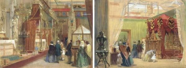 Two Interiors Of The Great Exhibition Oil Painting by Louis Haghe