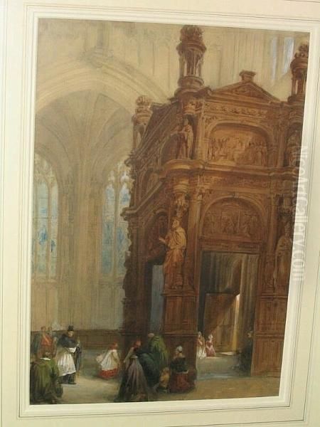 Cathedral Interior Oil Painting by Louis Haghe