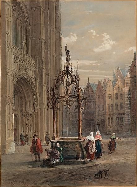 The Quentin Matsys Well, Antwerp Cathedral, Belgium Oil Painting by Louis Haghe