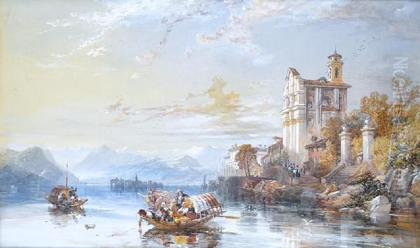 A View Of Lake Maggiore With The
 Isola Madrein The Foreground And The Isola Dei Pescatori Beyond Oil Painting by James Duffield Harding