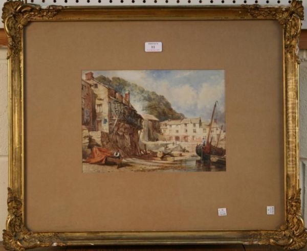 View Of The Harbour At Lynmouth Oil Painting by James Duffield Harding