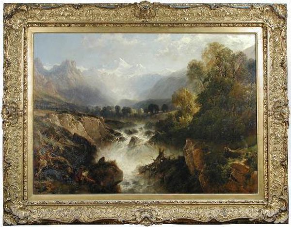 Anartist Sketching By A Waterfall Oil Painting by James Duffield Harding