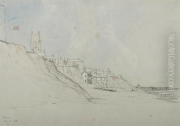 Cromer From The Beach, Showing The Original Pier Oil Painting by James Duffield Harding