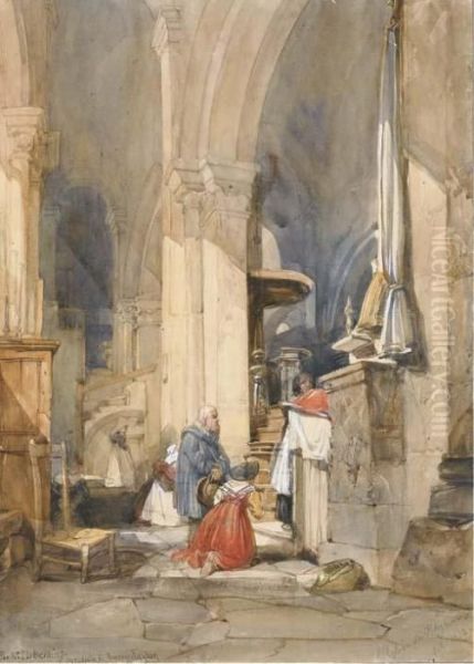 Des Figures Agenouillees Dans L'eglise De Polignac Oil Painting by James Duffield Harding