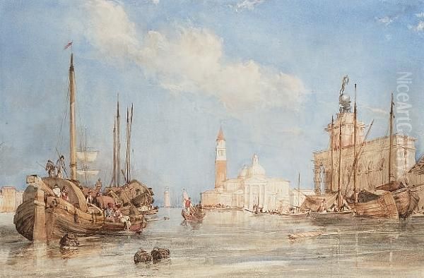 The Dogana Looking Towards San Giorgio Maggiore, Venice Oil Painting by James Duffield Harding