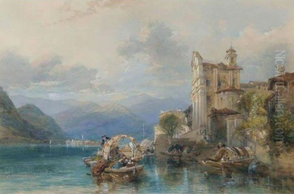 On The Italian Lakes Oil Painting by James Duffield Harding