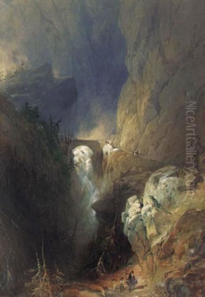 The Devil's Bridge, St Gothard, Switzerland Oil Painting by James Duffield Harding