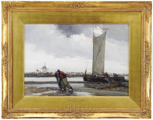 On A Dutch Canal Oil Painting by Dudley Hardy