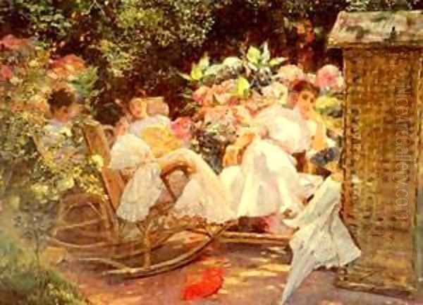 Ladies In A Garden Oil Painting by Jose Villegas Cordero