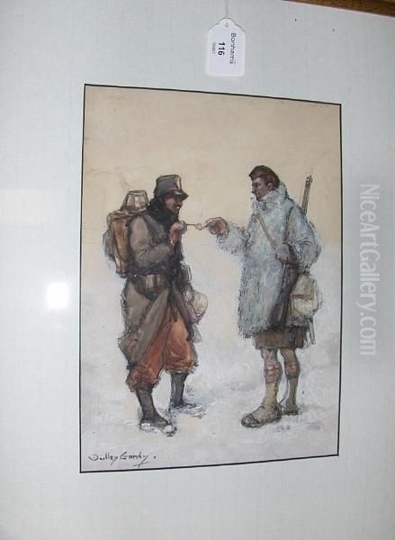 Two Soldiers In Winter, Signed, Ink,watercolour And Bodycolour Oil Painting by Dudley Hardy