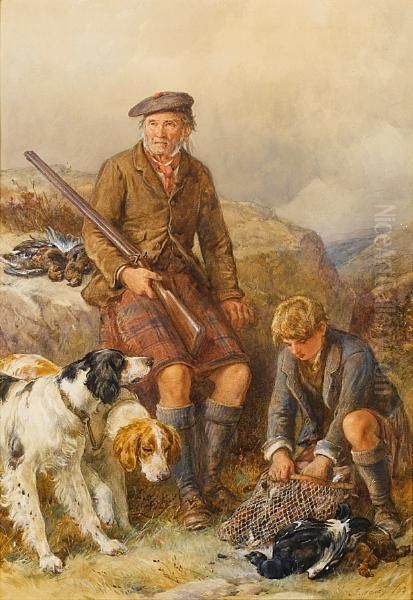 Ghillie With Dogs And Game Oil Painting by James Jnr Hardy