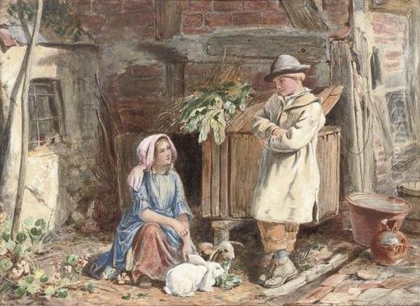 The Rabbit Hutch Oil Painting by James Jnr Hardy