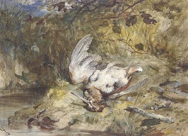 A Woodcock By A Stream by James Jnr Hardy