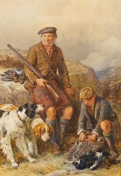 Gillie With Dogs And Game Oil Painting by James Jnr Hardy