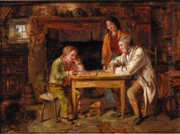 The Draughts Players Oil Painting by James Jnr Hardy