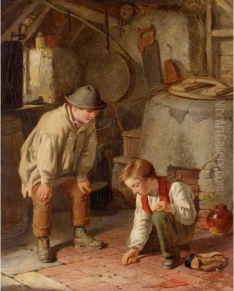 Playing Marbles Oil Painting by James Jnr Hardy