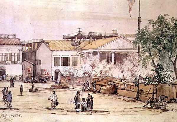 The British Factory on Hog Lane, Canton, 1838 Oil Painting by Werner Varnham