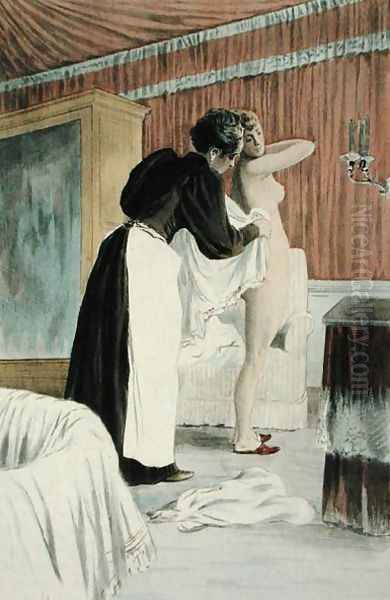 The Washing Tub, from La Femme a Paris by Octave Uzanne, engraved by F. Masse, 1894 Oil Painting by Pierre Vidal