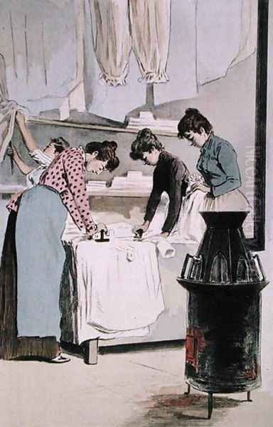 Laundresses, from La Femme a Paris by Octave Uzanne, engraved by F. Masse, 1894 Oil Painting by Pierre Vidal