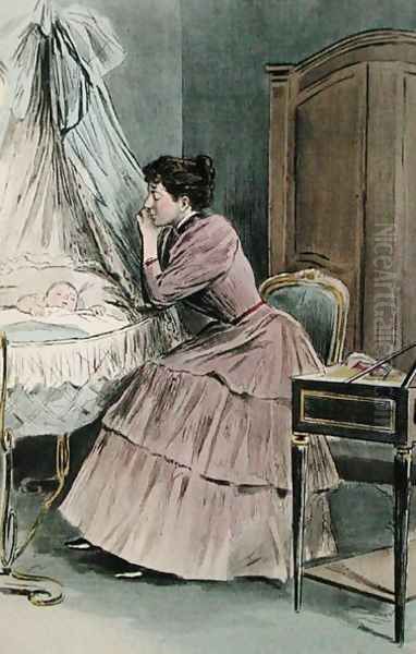 The Young Mother, from La Femme a Paris by Octave Uzanne, engraved by F. Masse, 1894 Oil Painting by Pierre Vidal