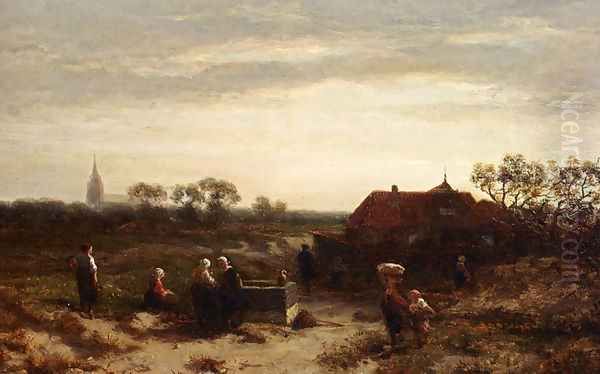 Figures In The Dunes Near Scheveningen Oil Painting by Salomon Leonardus Verveer