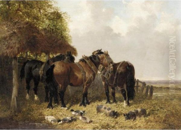 A Farmyard Scene With Horses Oil Painting by John Frederick Herring Snr