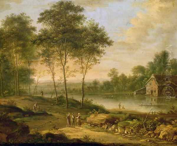 Landscape with a Mill Oil Painting by Johann Christian Vollerdt or Vollaert