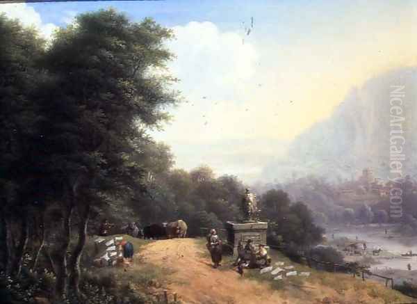 Landscape with laundry women Oil Painting by Johann Christian Vollerdt or Vollaert