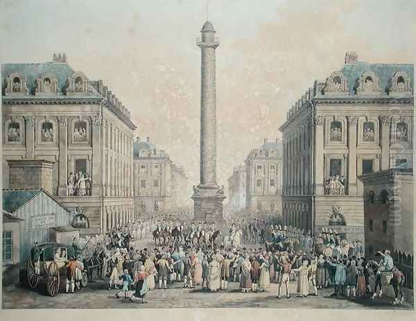 Charles-Ferdinand de France 1778-1820 Duc de Berry returning to the Tuileries through the Place Vendome, 1814 Oil Painting by Nicolas Joseph Vergnaux