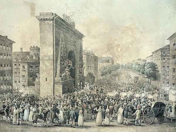 Entrance of Louis XVIII 1755-1824 through the Porte Saint-Denis, 1814 Oil Painting by Nicolas Joseph Vergnaux