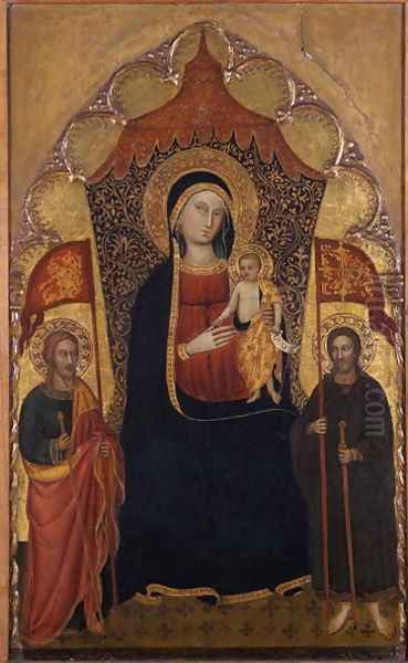 Enthroned Madonna and Child with the Apostle Jacob the Elder and St. Ranieri, c.1410-20 Oil Painting by Turino Vanni