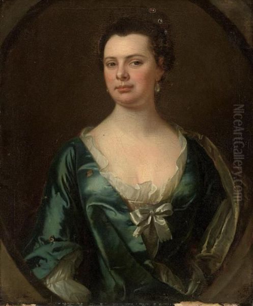 Portrait Of A Lady, Half-length, In A Feigned Oval Oil Painting by Joseph Highmore