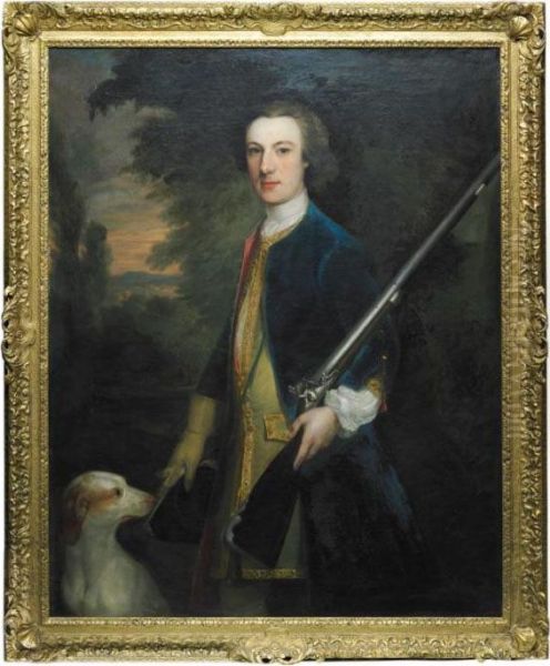 Portrait Of A Gentleman With A Dog And Gun Oil Painting by Joseph Highmore