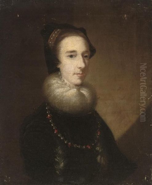 Portrait Of A Lady, Half-length, In Masquerade Costume As Anneboleyn Oil Painting by Joseph Highmore