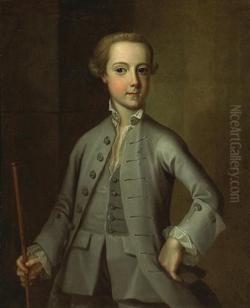 A Portrait Of A Boy, Half-length, Holding Acane Oil Painting by Joseph Highmore