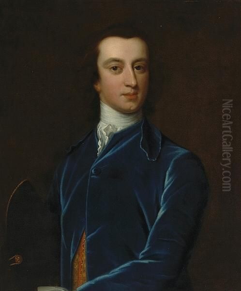 A Portrait Of A Gentleman, Half-length, In A Blue Coat Oil Painting by Joseph Highmore