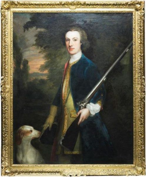 Portait Of A Gentleman With A Dog And Gun Oil Painting by Joseph Highmore