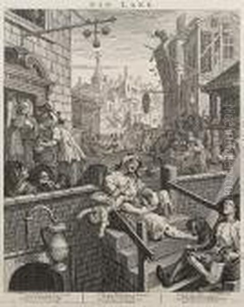 Beer Street & Gin Lane (paulson 185/6) Oil Painting by William Hogarth