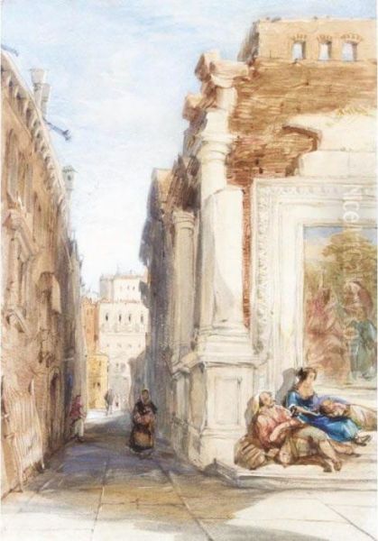 Figures On A Street In Venice Oil Painting by James Holland