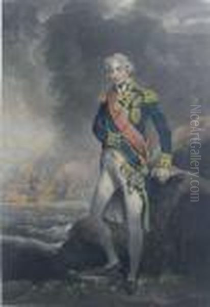 R.a. , 'lord Nelson' Handcoloured Engraving, 71cm X 49cm, Framed Oil Painting by John Hoppner