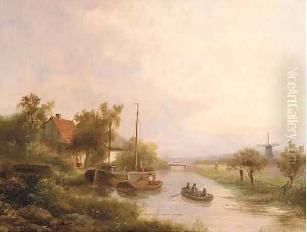 Along the river in summer Oil Painting by Johannes Petrus van Velzen