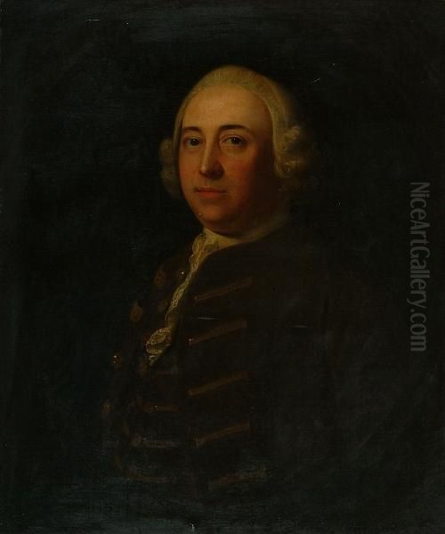 Portrait Of A Gentleman Wearing A Bown Coat And Waistcoat Oil Painting by Thomas Hudson