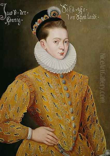 Portrait of James I of England and James VI of Scotland (1566-1625), purported to be the marriage portrait sent to the Danish Court to seduce Anne, his future wife 2 Oil Painting by Adrian Vanson