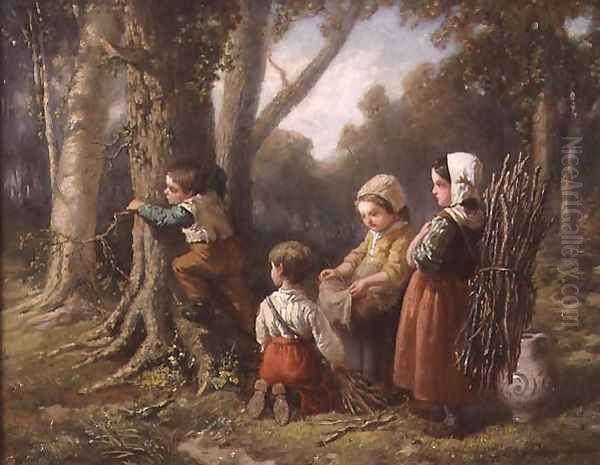 Gathering Firewood, 1855 Oil Painting by Elchanon Verveer