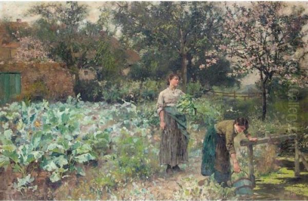 In The Kitchen Garden Oil Painting by Henry John Yeend King