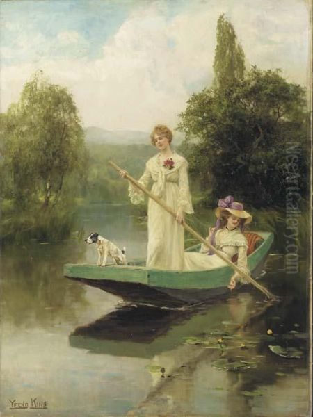 Two Ladies Punting On The River Oil Painting by Henry John Yeend King