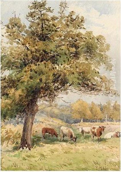 Cattle Grazing; Pastoral Scene Oil Painting by Henry John Yeend King