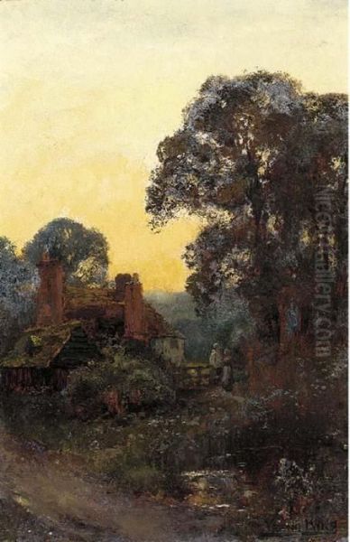 Figures By A Cottage At Sunset Oil Painting by Henry John Yeend King