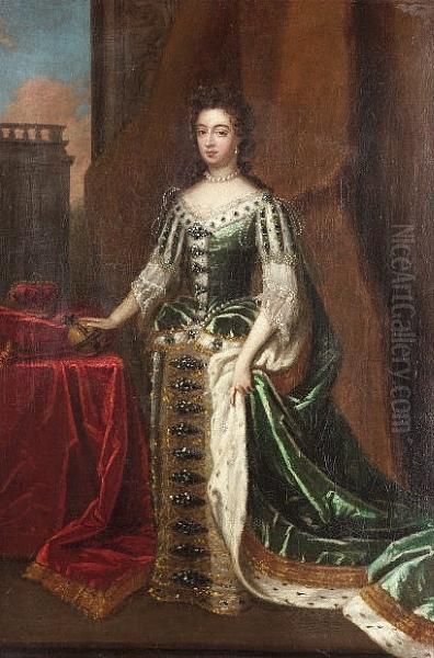 Portrait Of King William Iii, 
Standing Small-full-length In Coronation Robes; And Portrait Of Queen 
Mary Ii, Standing Small-full-length In Coronation Robes Oil Painting by Sir Godfrey Kneller