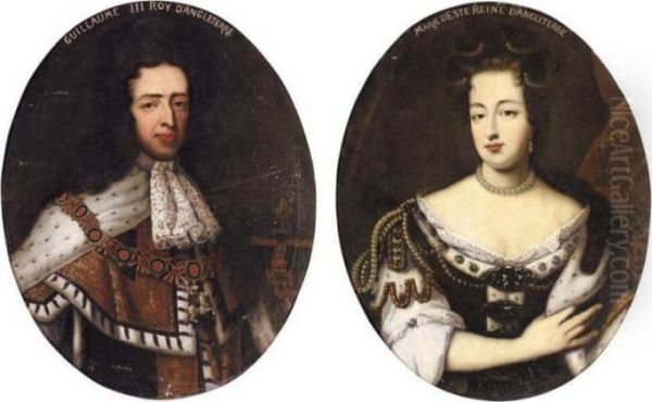 Portrait Of King William Iii; And His Wife, Queen Mary Ii Oil Painting by Sir Godfrey Kneller